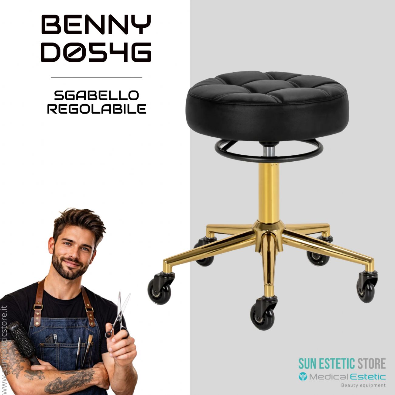Benny D054G sgabello regolabile per estetica parrucchiere