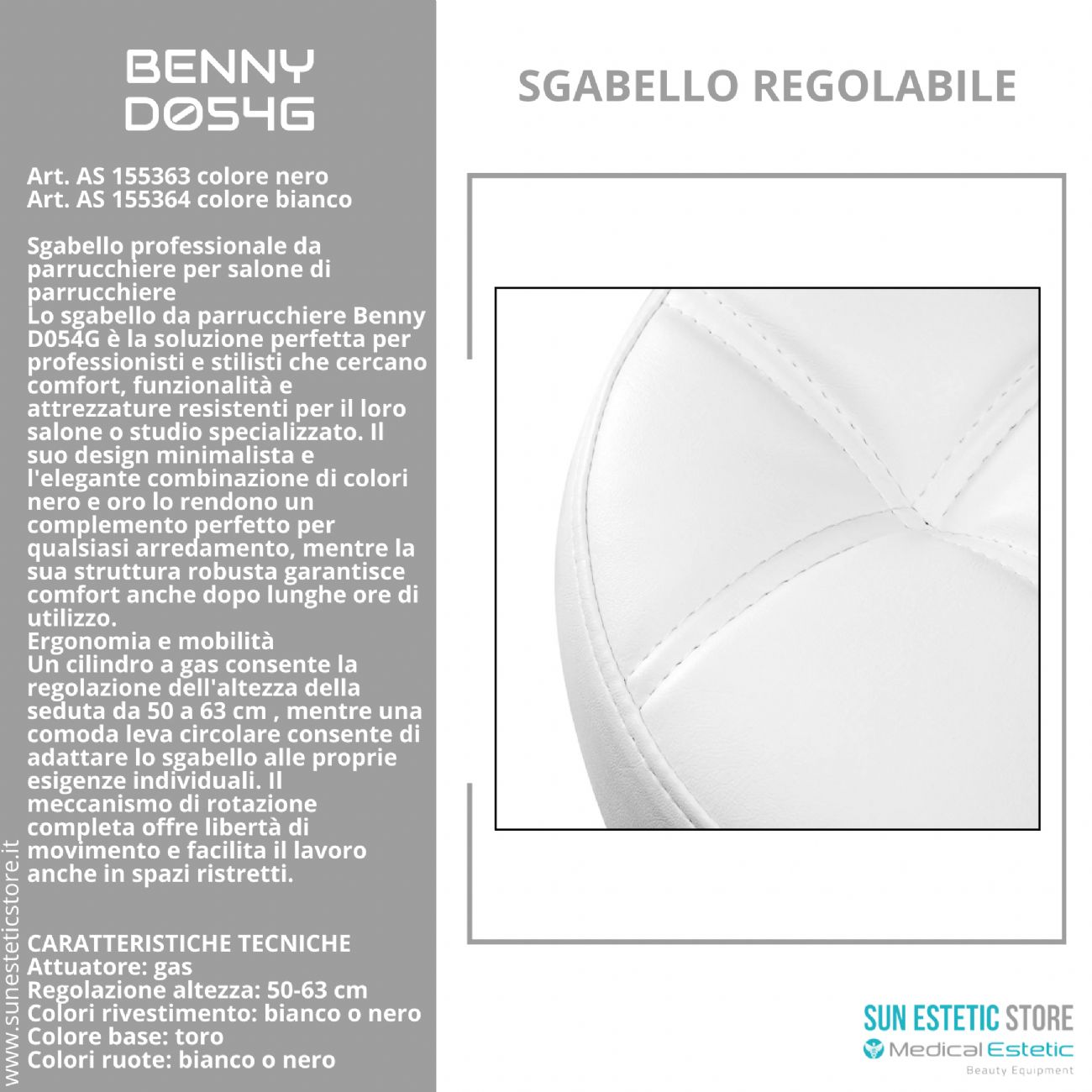 Benny D054G sgabello regolabile per estetica parrucchiere