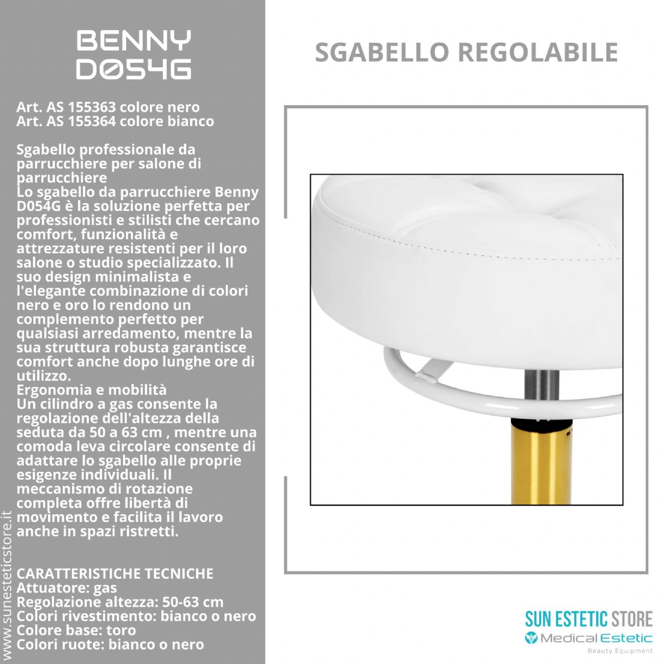 Benny D054G sgabello regolabile per estetica parrucchiere