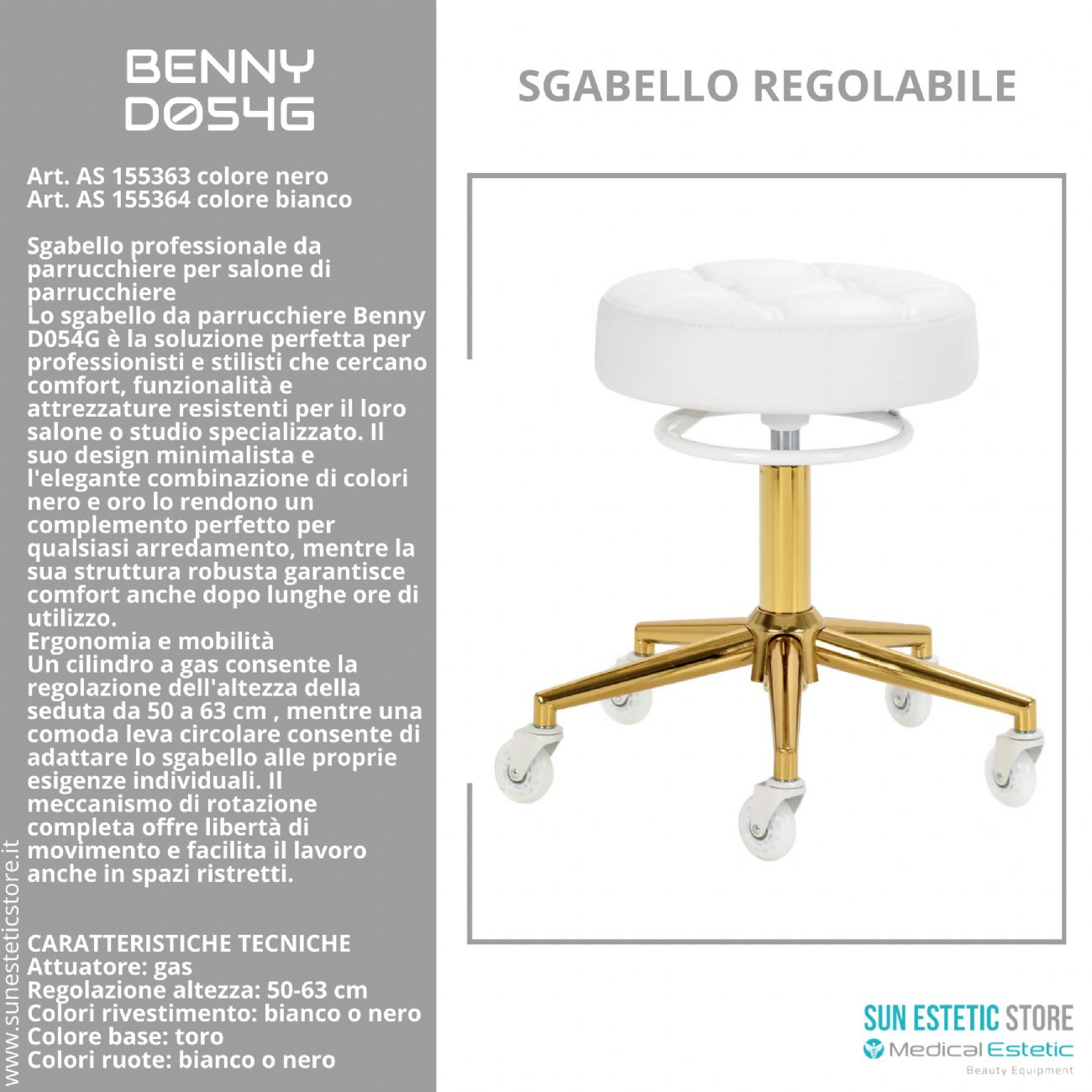 Benny D054G sgabello regolabile per estetica parrucchiere