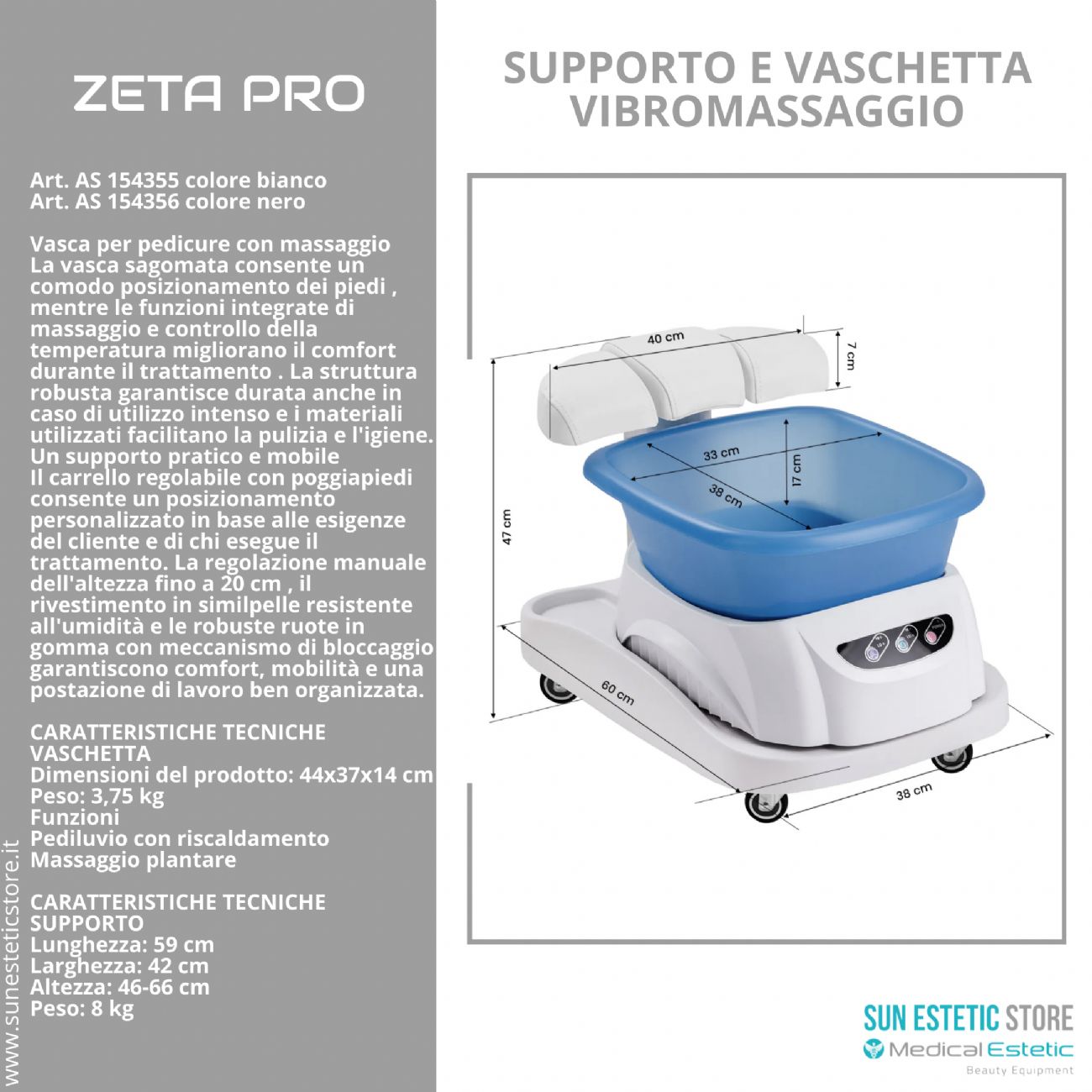 Zeta Pro idromassaggio con carrello supporto piede