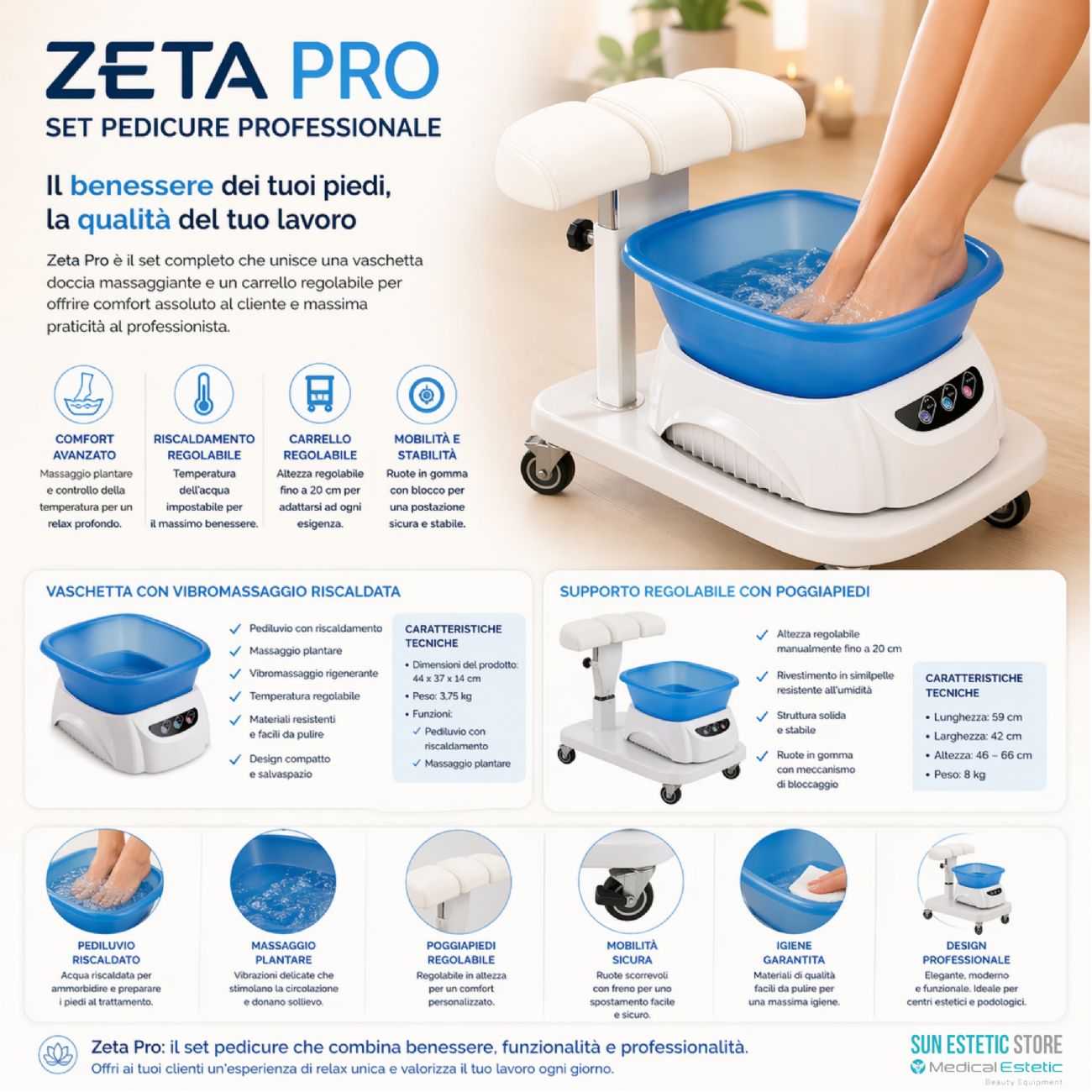 Zeta Pro idromassaggio con carrello supporto piede