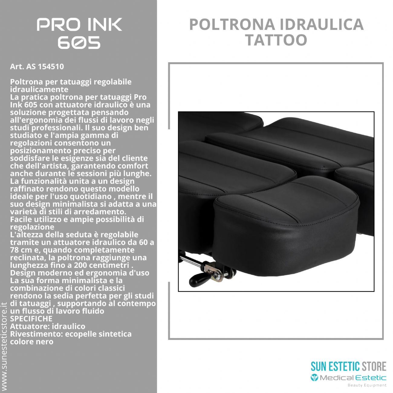Pro Ink 605 poltrona tattoo regolabile idraulica