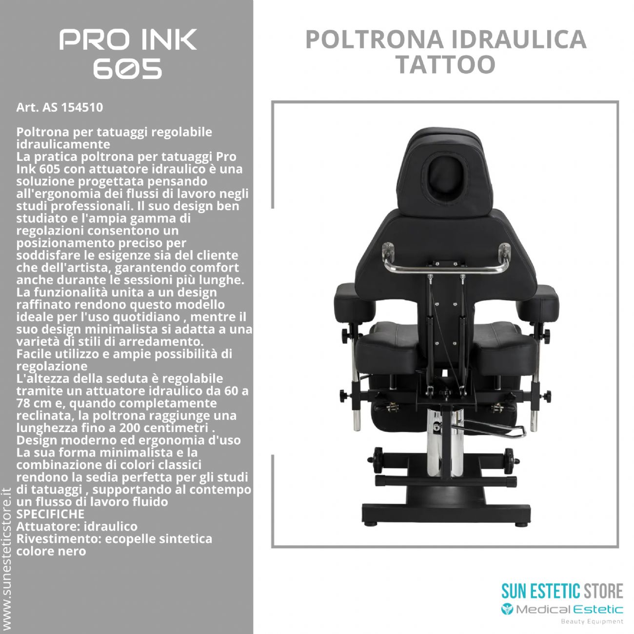 Pro Ink 605 poltrona tattoo regolabile idraulica