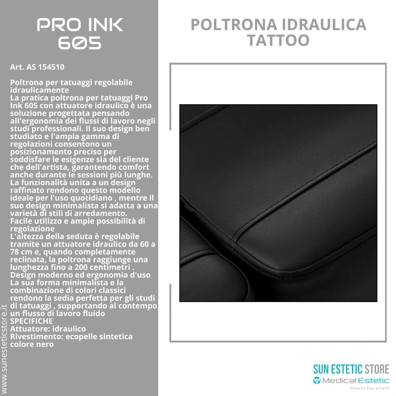 Pro Ink 605 poltrona tattoo regolabile idraulica