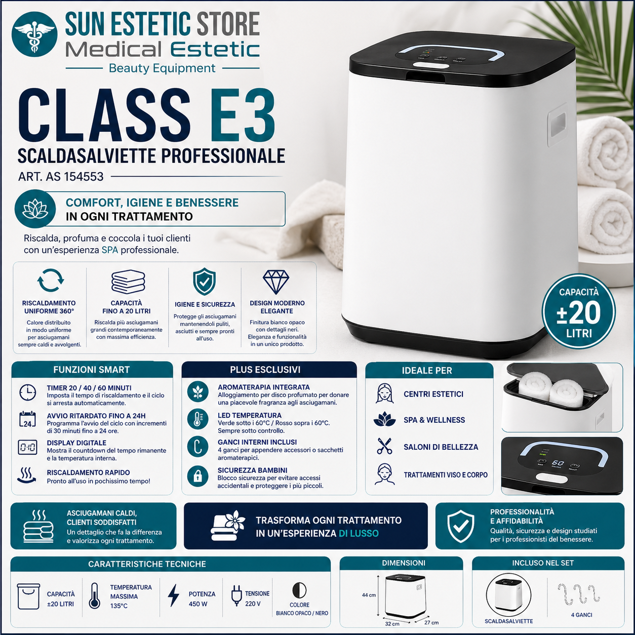 Class scaldasalviette 20 lt con aromaterapia