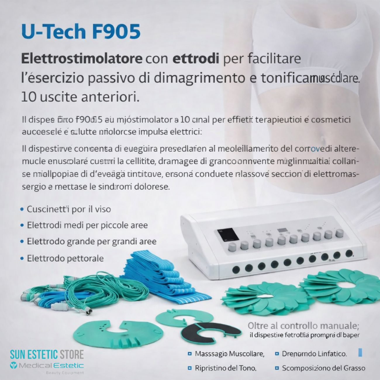 U-Tech F905 Elettrostimolatore con elettrodi per dimagrimento e tonificazione muscolare estetica