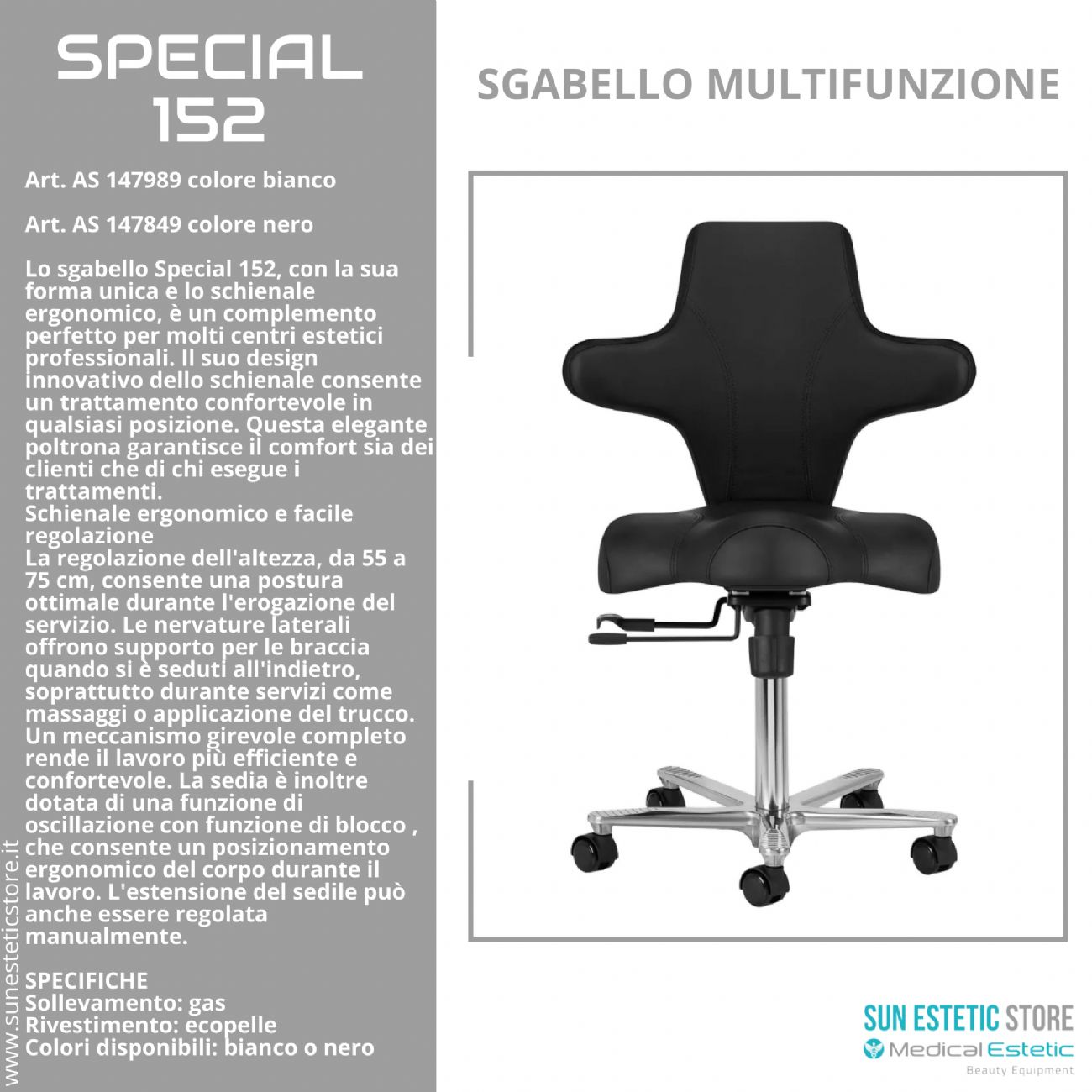 Special 152 sgabello multifunzionale con schienale estetica