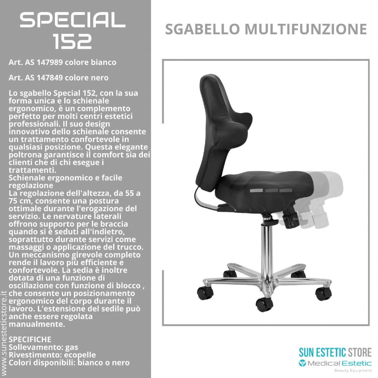 Special 152 sgabello multifunzionale con schienale estetica
