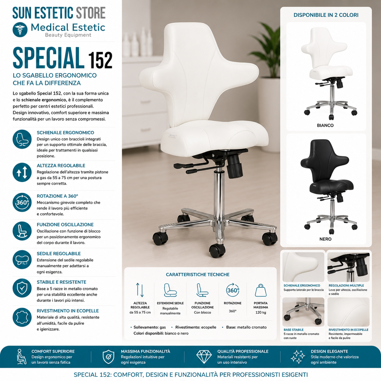 Special 152 sgabello multifunzionale con schienale estetica