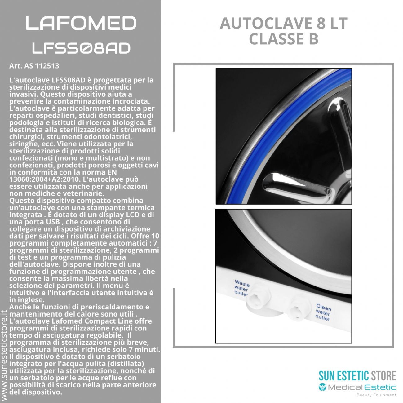 Lafomed LFSS08AD autoclave 8 lt sterilizzazione classe B