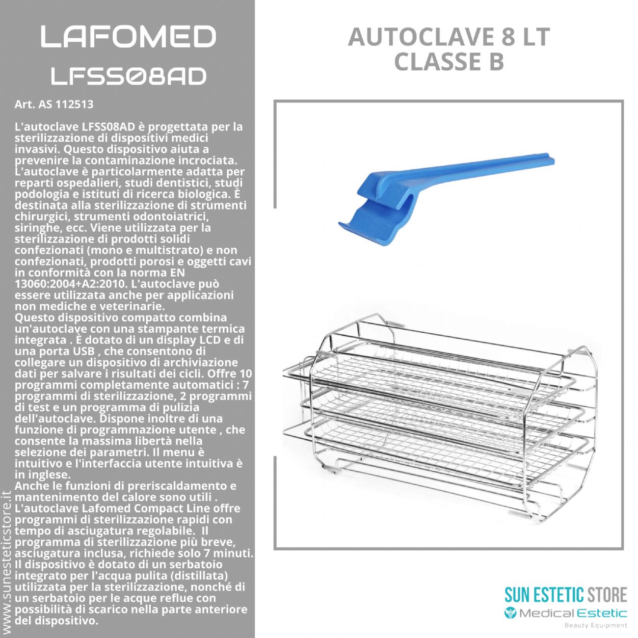 Lafomed LFSS08AD autoclave 8 lt sterilizzazione classe B