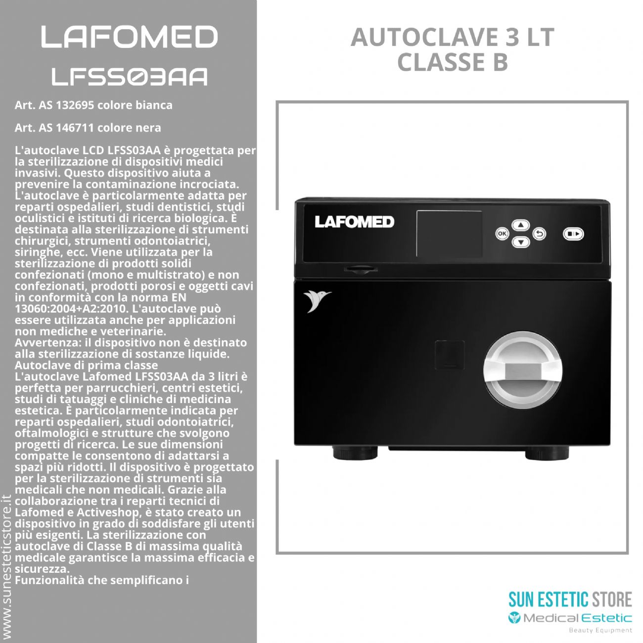 Lafomed LFSS03AA. autoclave 3 lt classe B