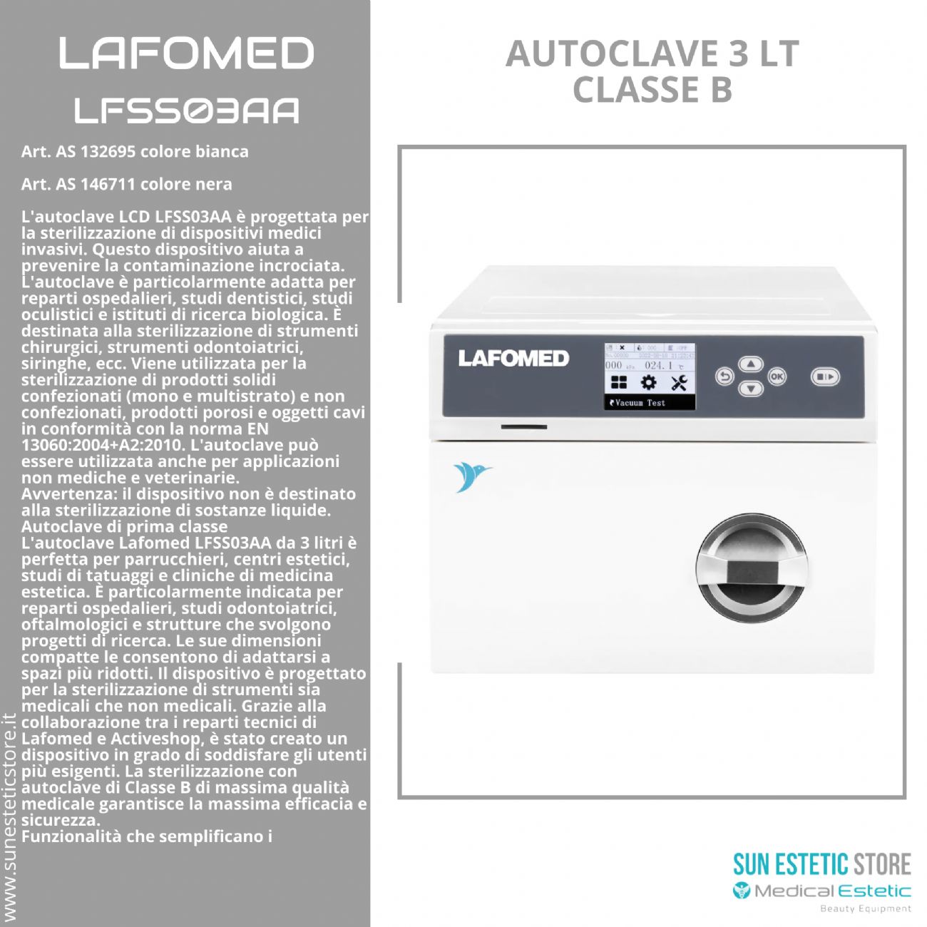 Lafomed LFSS03AA. autoclave 3 lt classe B