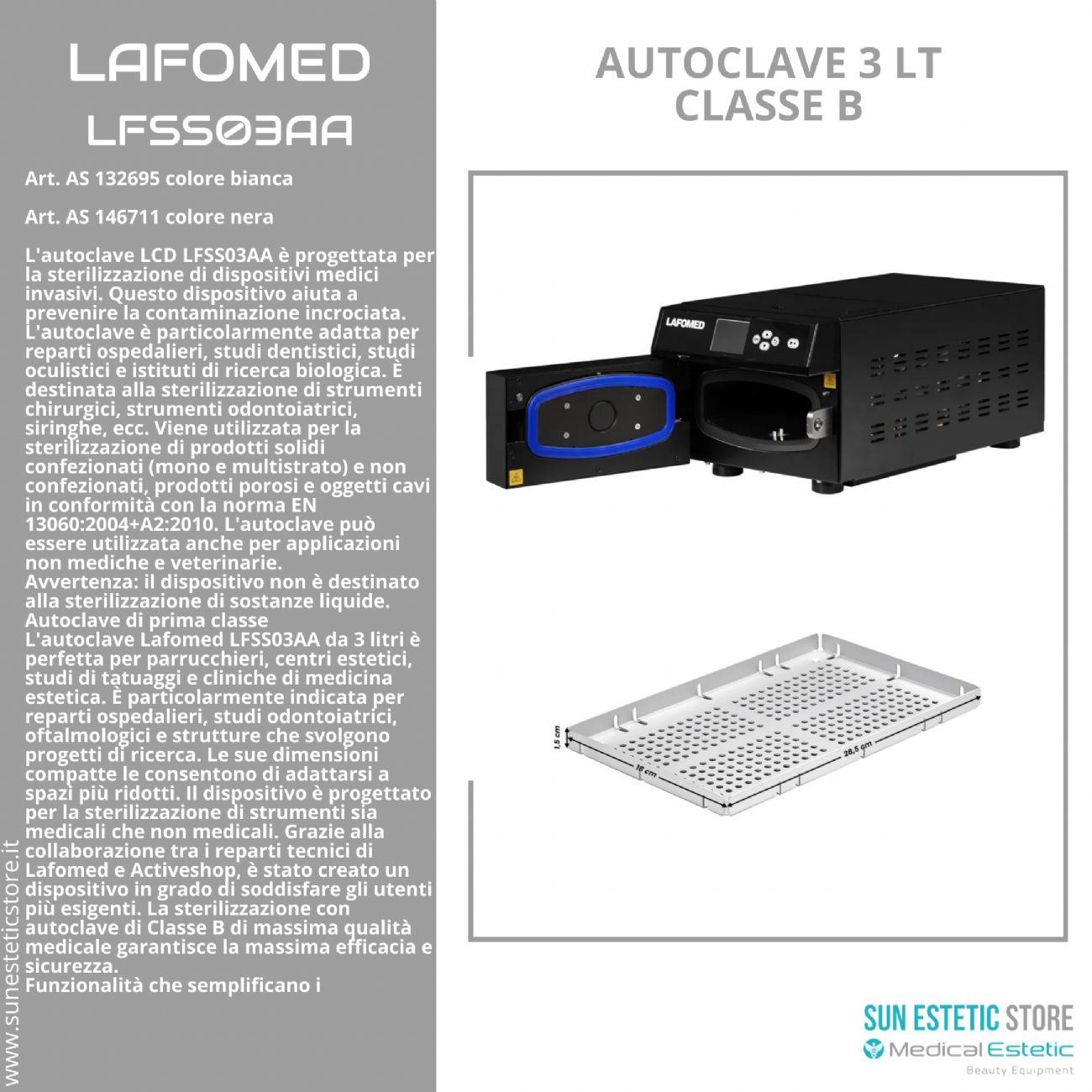 Lafomed LFSS03AA. autoclave 3 lt classe B