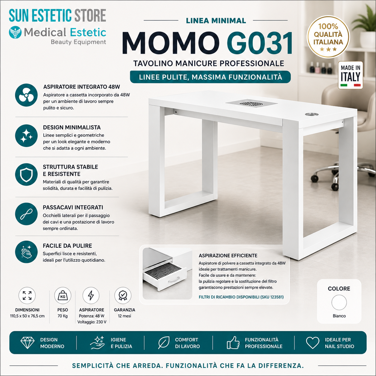 Momo G031 tavolo manicure con aspiratore