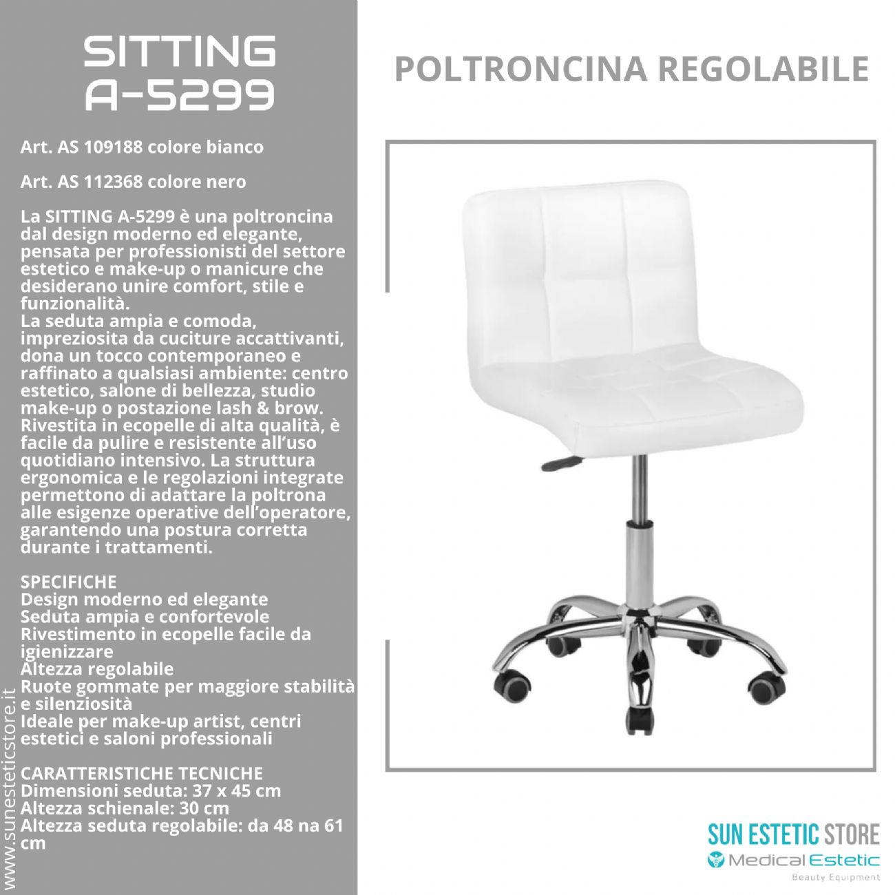 Sitting A-5299 poltroncina regolabile trucco manicure