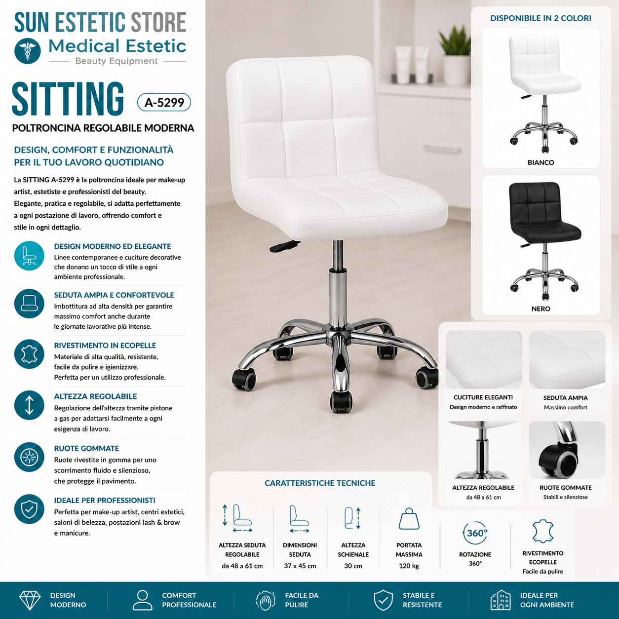Sitting A-5299 poltroncina regolabile trucco manicure