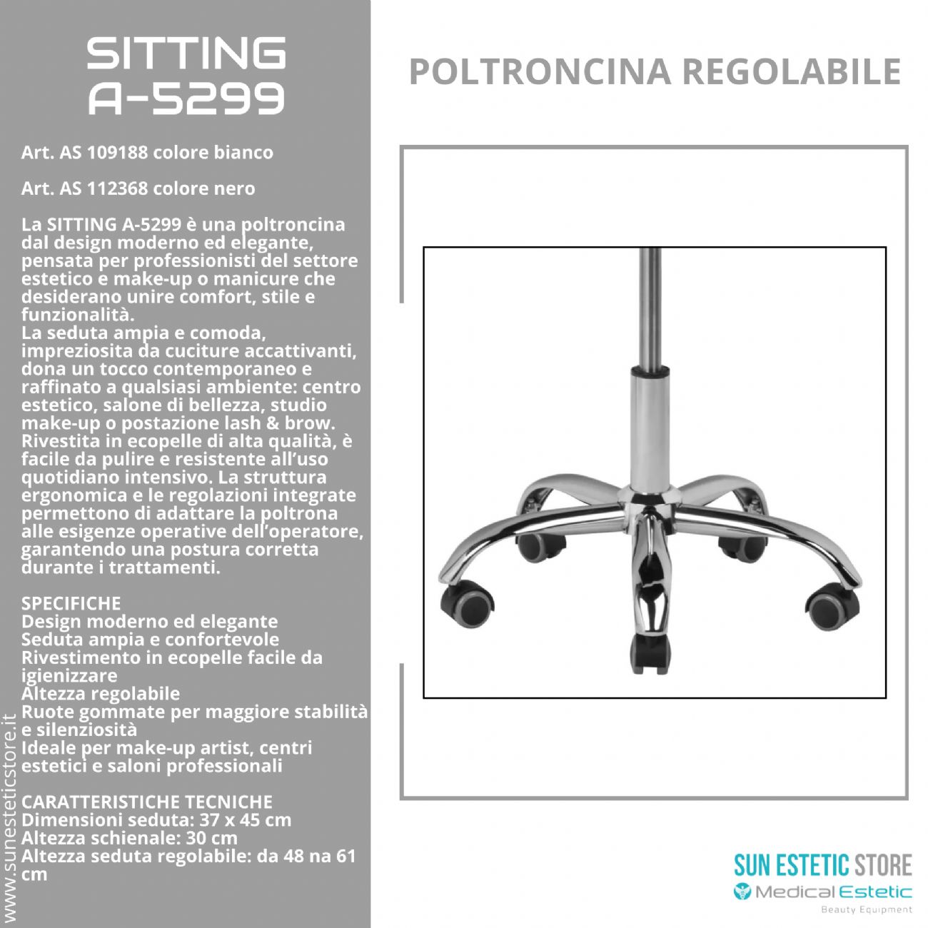 Sitting A-5299 poltroncina regolabile trucco manicure