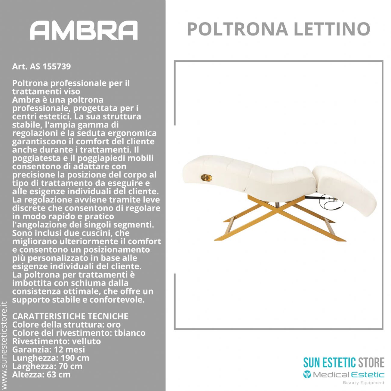 Ambra poltrona lettino trattamenti viso estetica