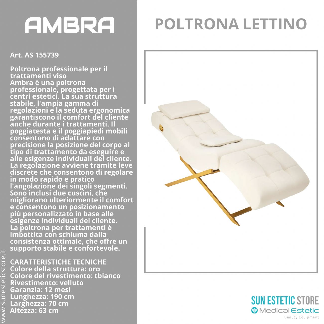Ambra poltrona lettino trattamenti viso estetica