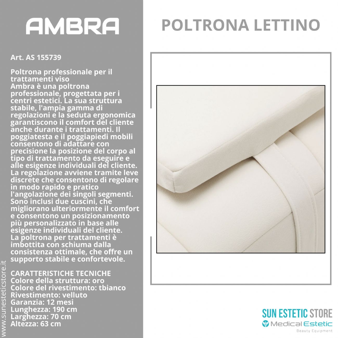Ambra poltrona lettino trattamenti viso estetica