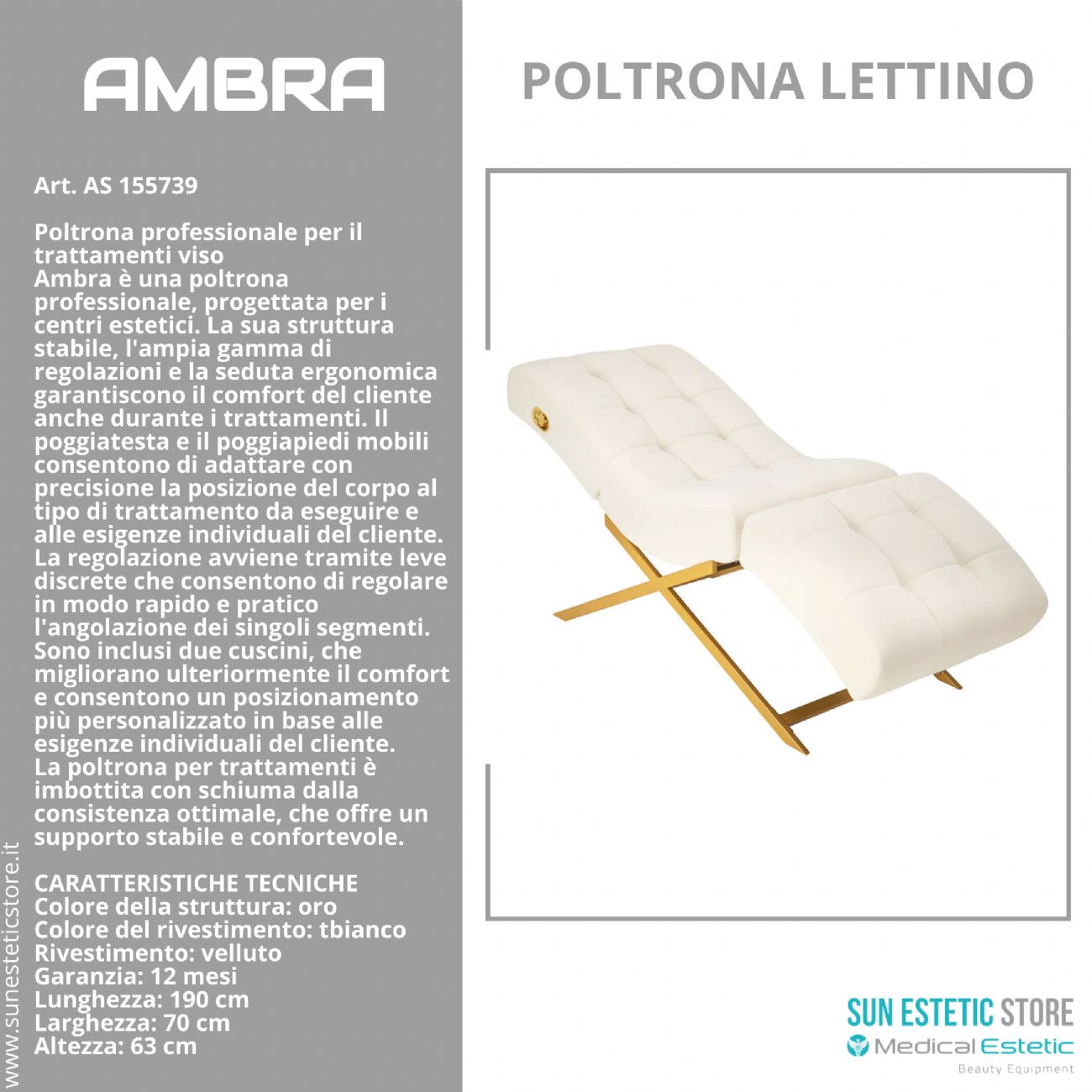 Ambra poltrona lettino trattamenti viso estetica