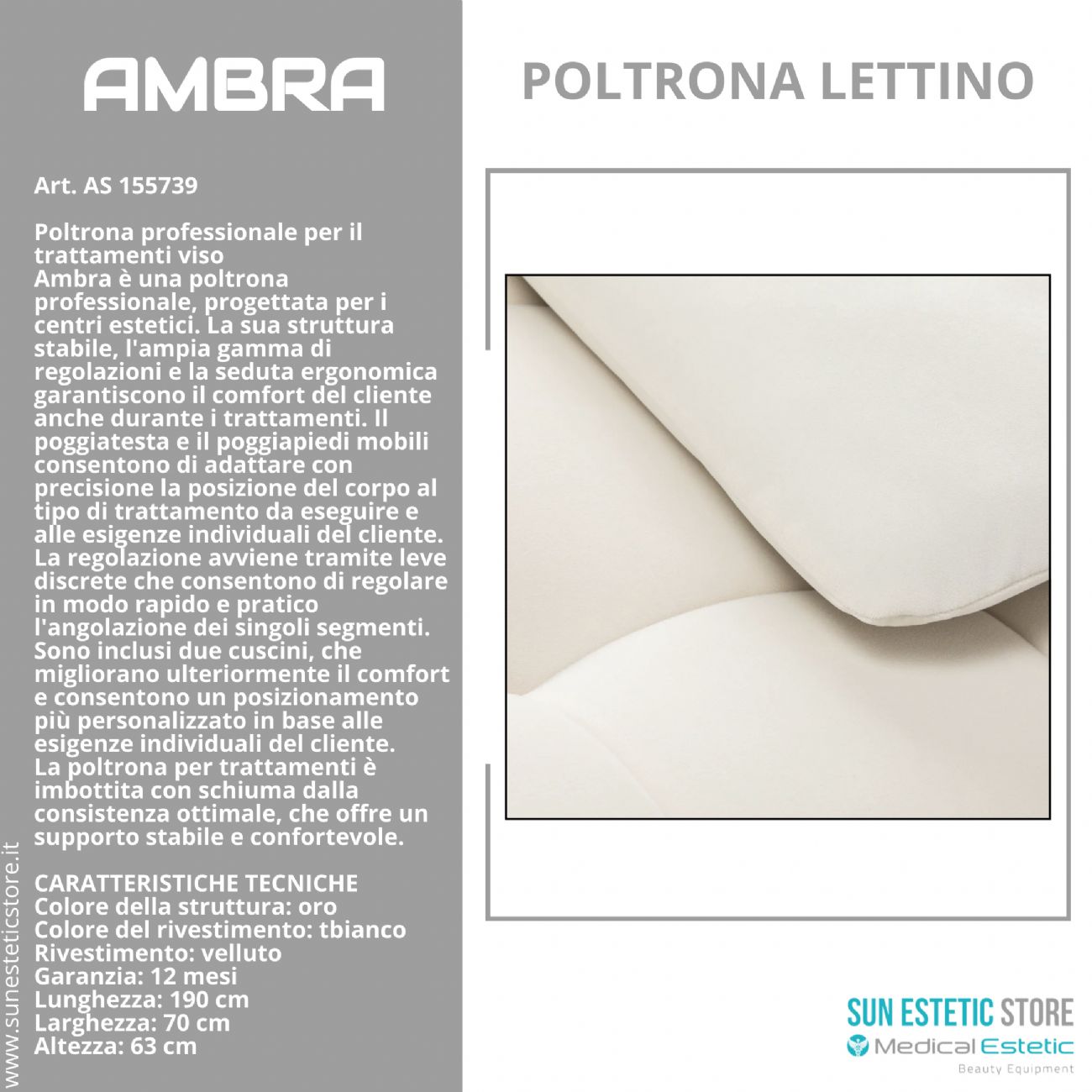 Ambra poltrona lettino trattamenti viso estetica