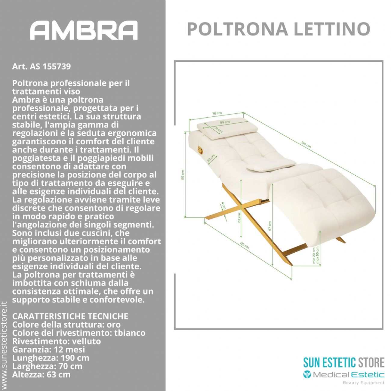 Ambra poltrona lettino trattamenti viso estetica