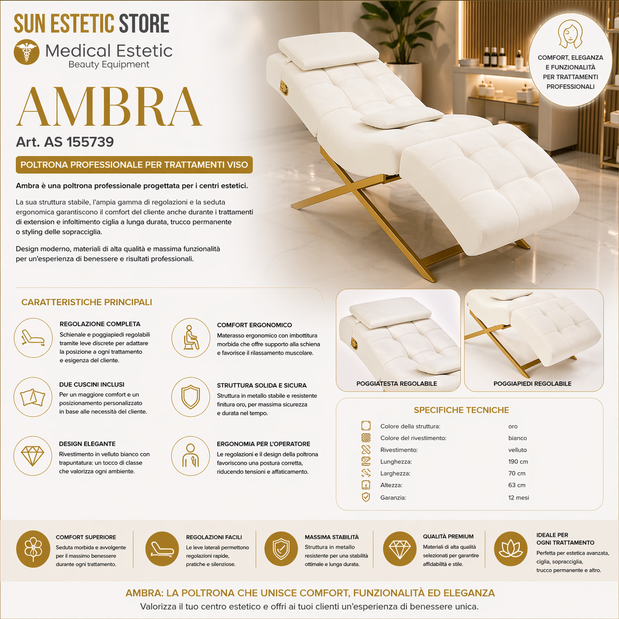 Ambra poltrona lettino trattamenti viso estetica