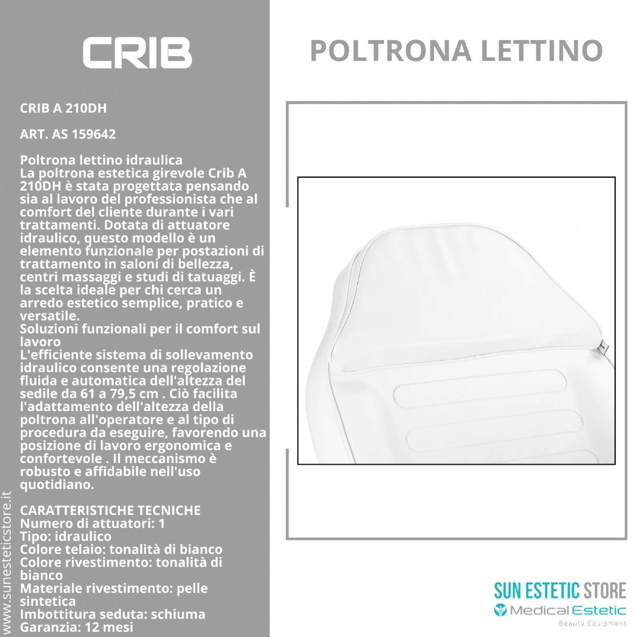 Crib A 210DH poltrona lettino idraulica