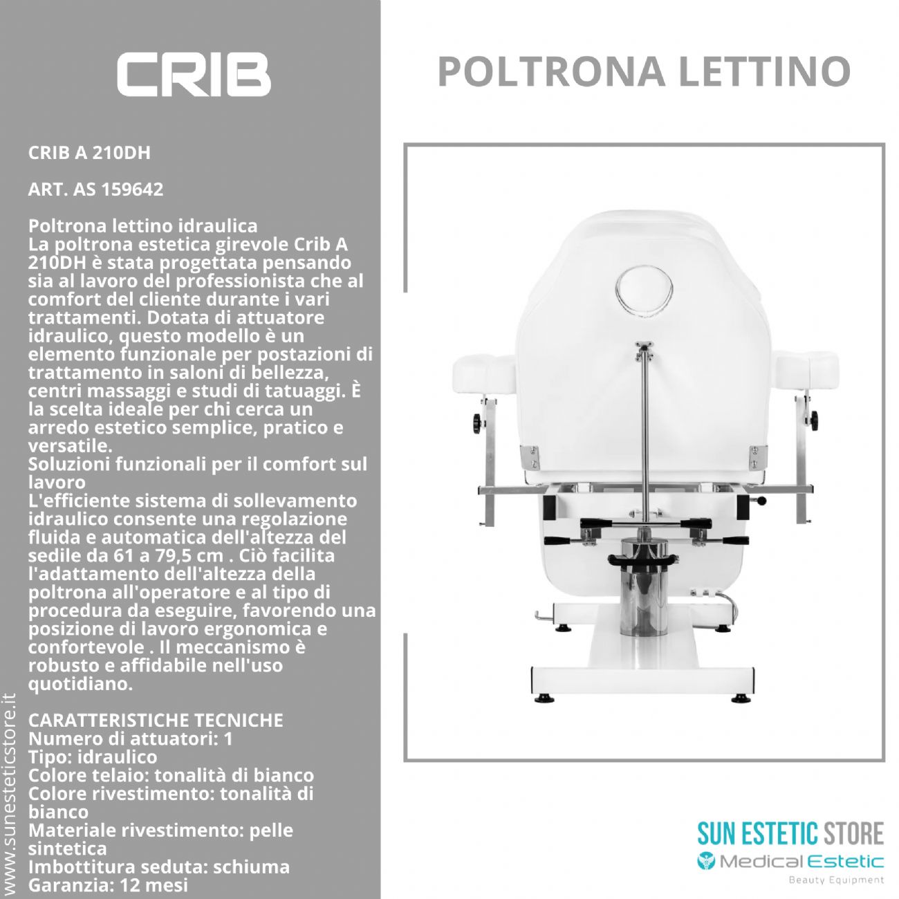 Crib A 210DH poltrona lettino idraulica