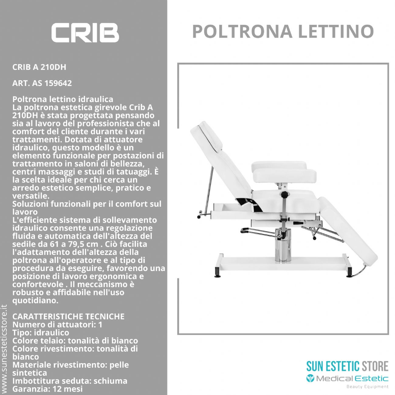 Crib A 210DH poltrona lettino idraulica