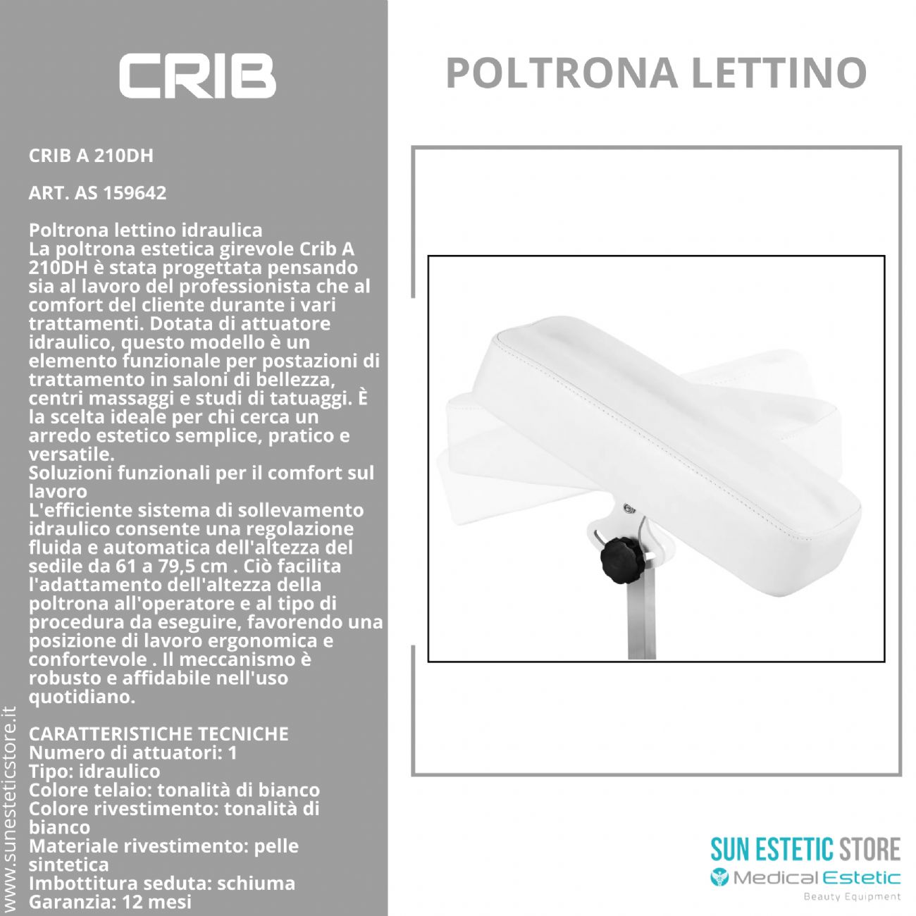 Crib A 210DH poltrona lettino idraulica