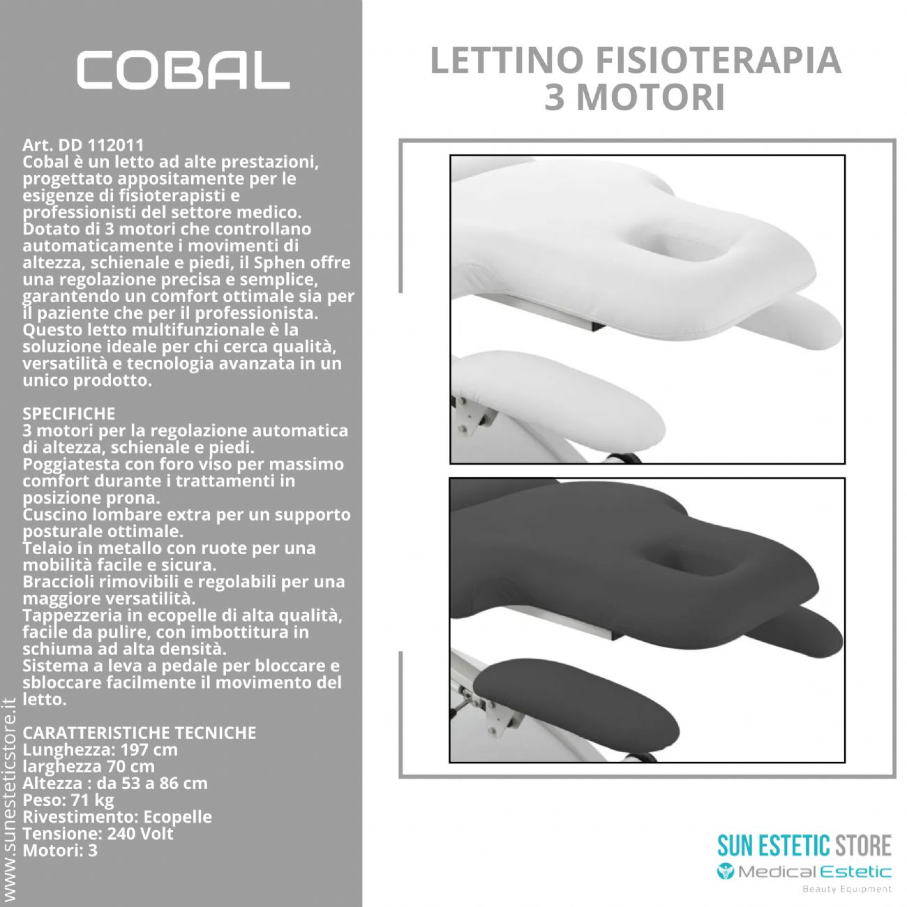 Cobal lettino massaggi fisioterapia 3 motori 2 snodi