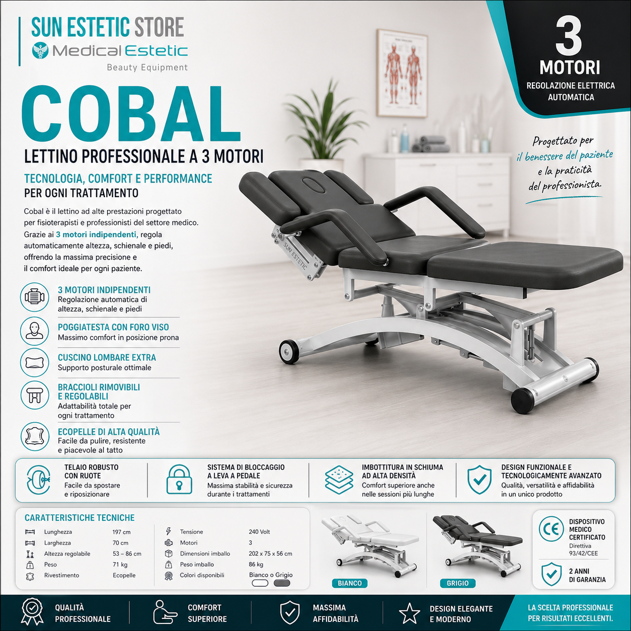 Cobal lettino massaggi fisioterapia 3 motori 2 snodi