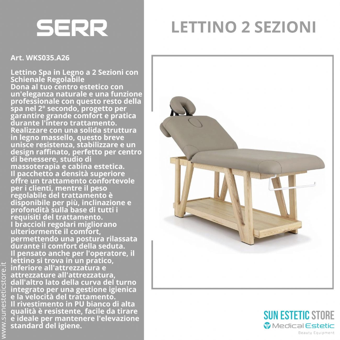 Serr lettino massaggio 2 sezioni in legno