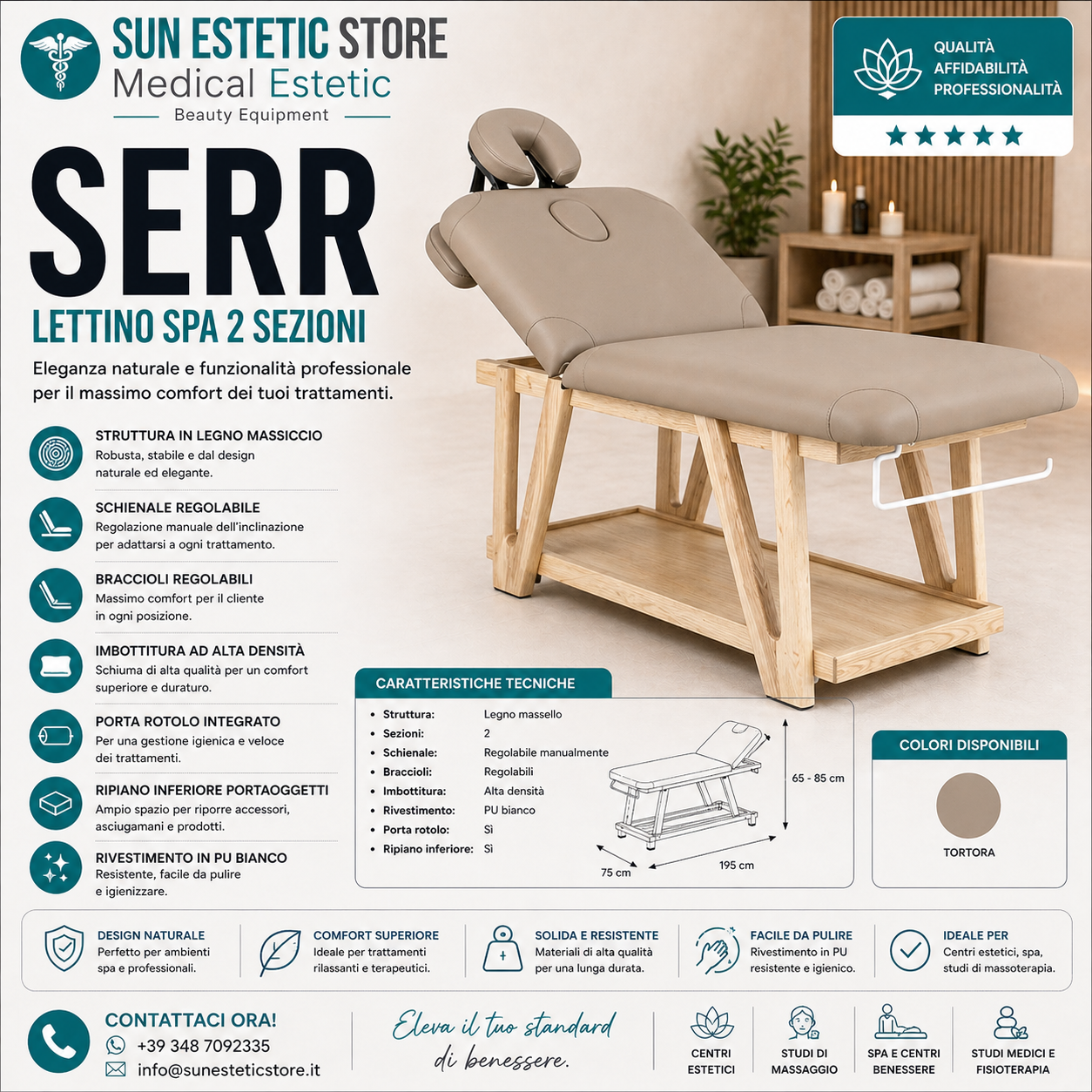 Serr lettino massaggio 2 sezioni in legno