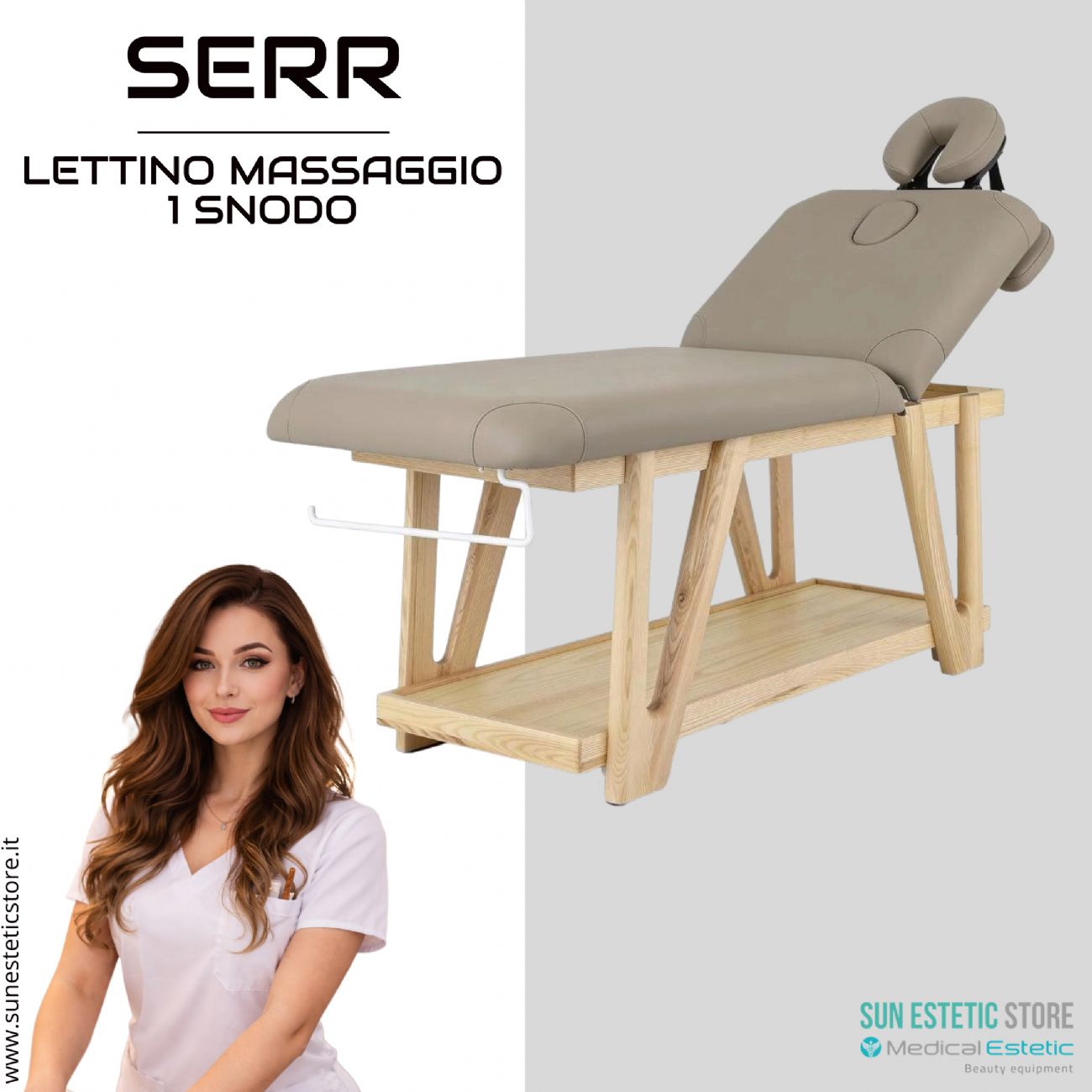 Serr lettino massaggio 2 sezioni in legno