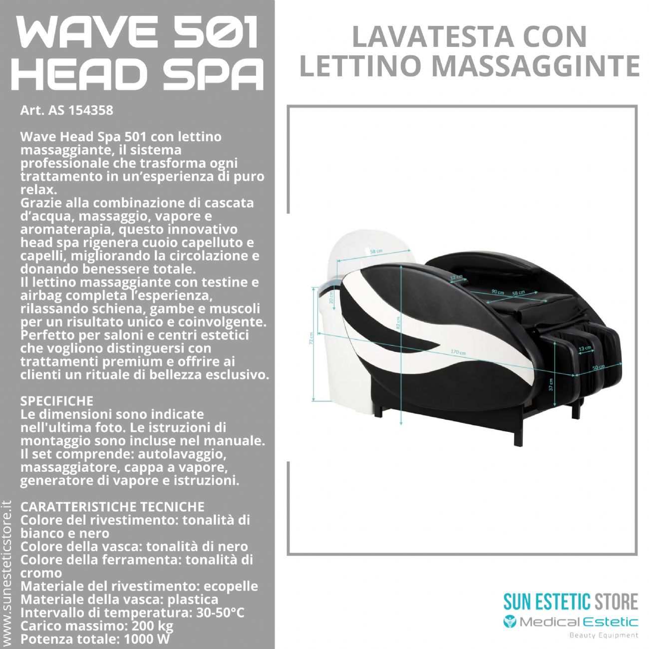 Wave 501 Head Spa lavatesta con lettino massaggiante