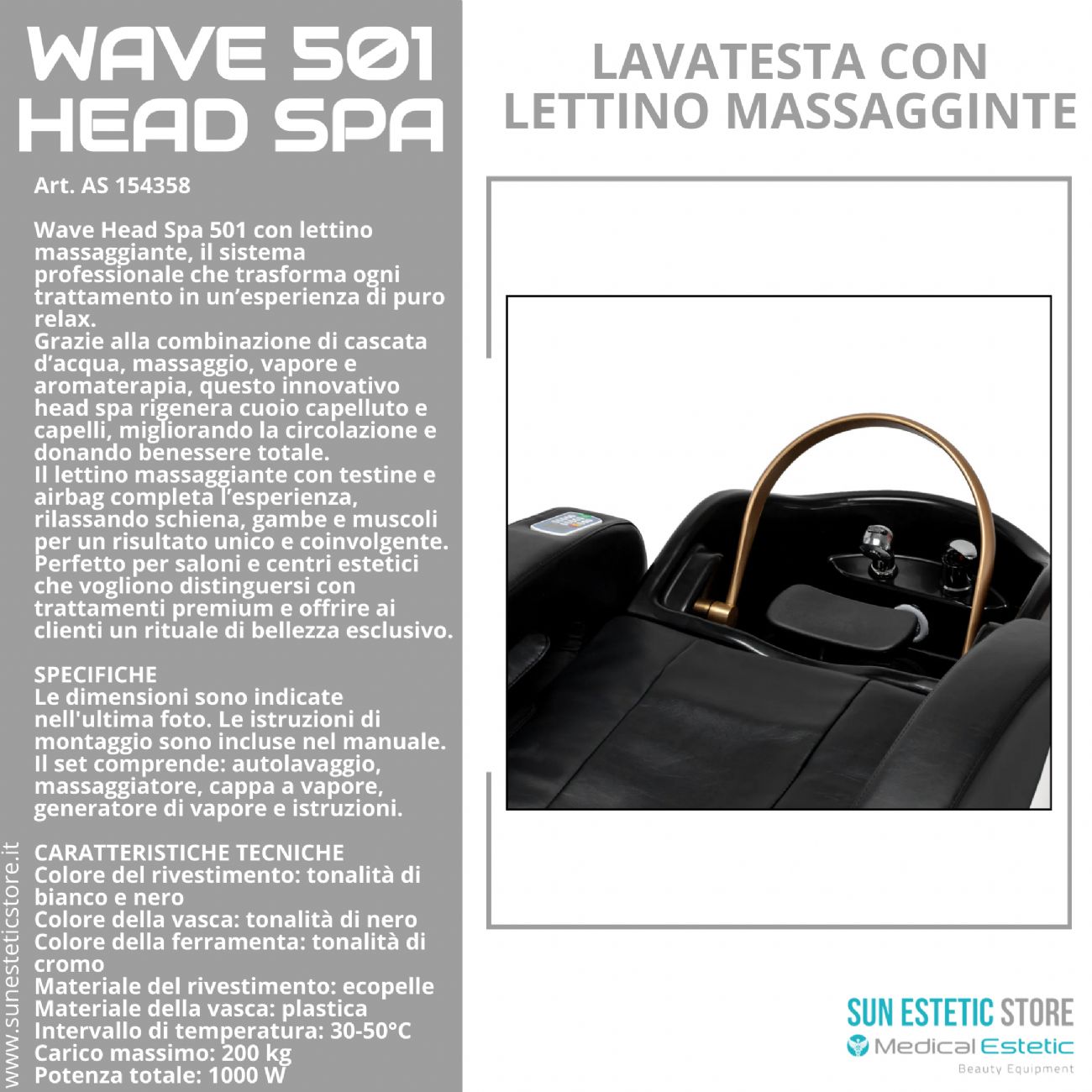 Wave 501 Head Spa lavatesta con lettino massaggiante