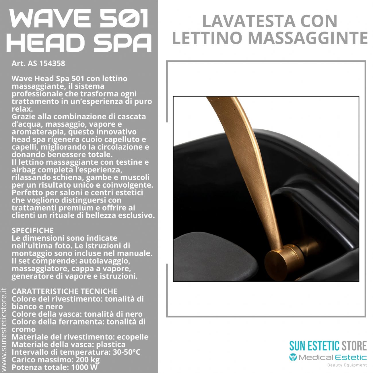 Wave 501 Head Spa lavatesta con lettino massaggiante