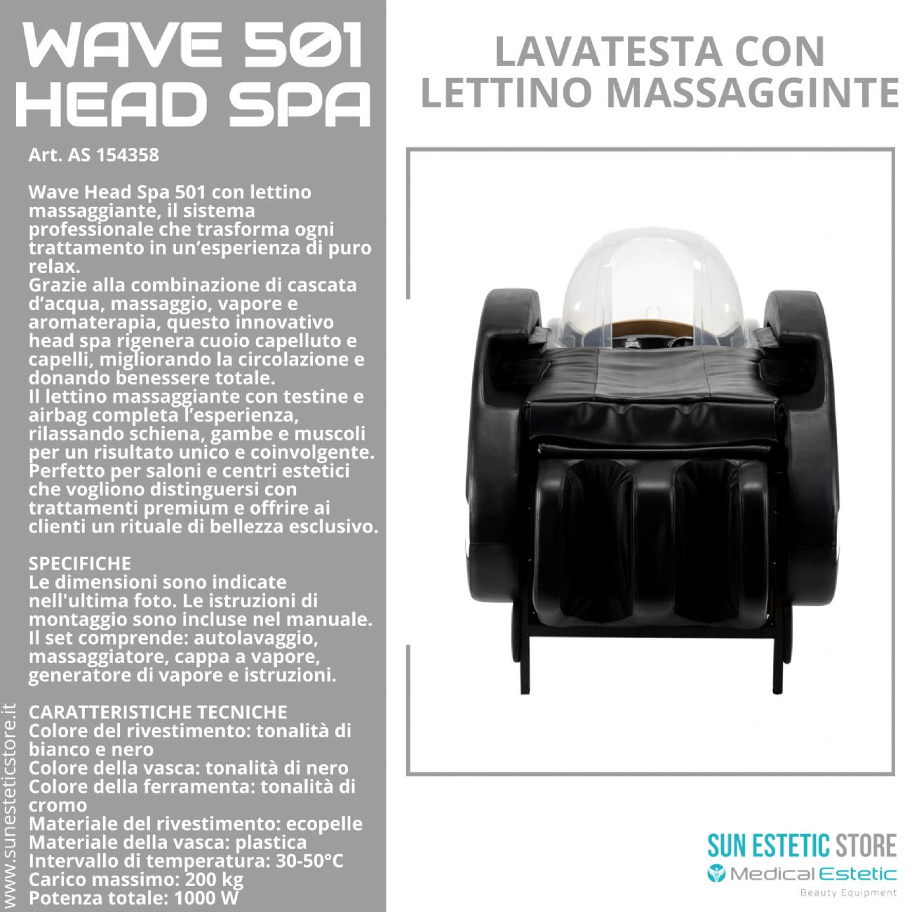 Wave 501 Head Spa lavatesta con lettino massaggiante