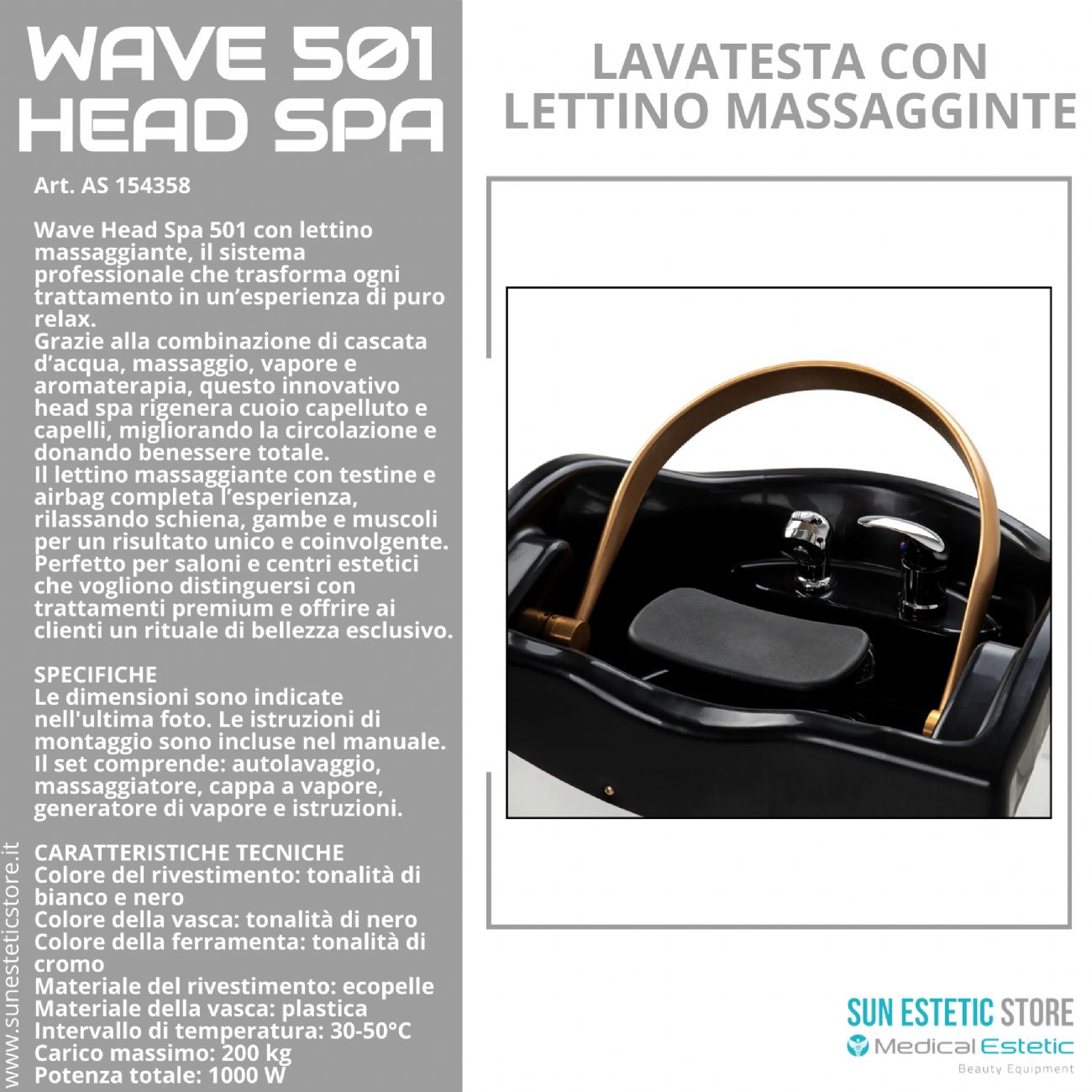 Wave 501 Head Spa lavatesta con lettino massaggiante
