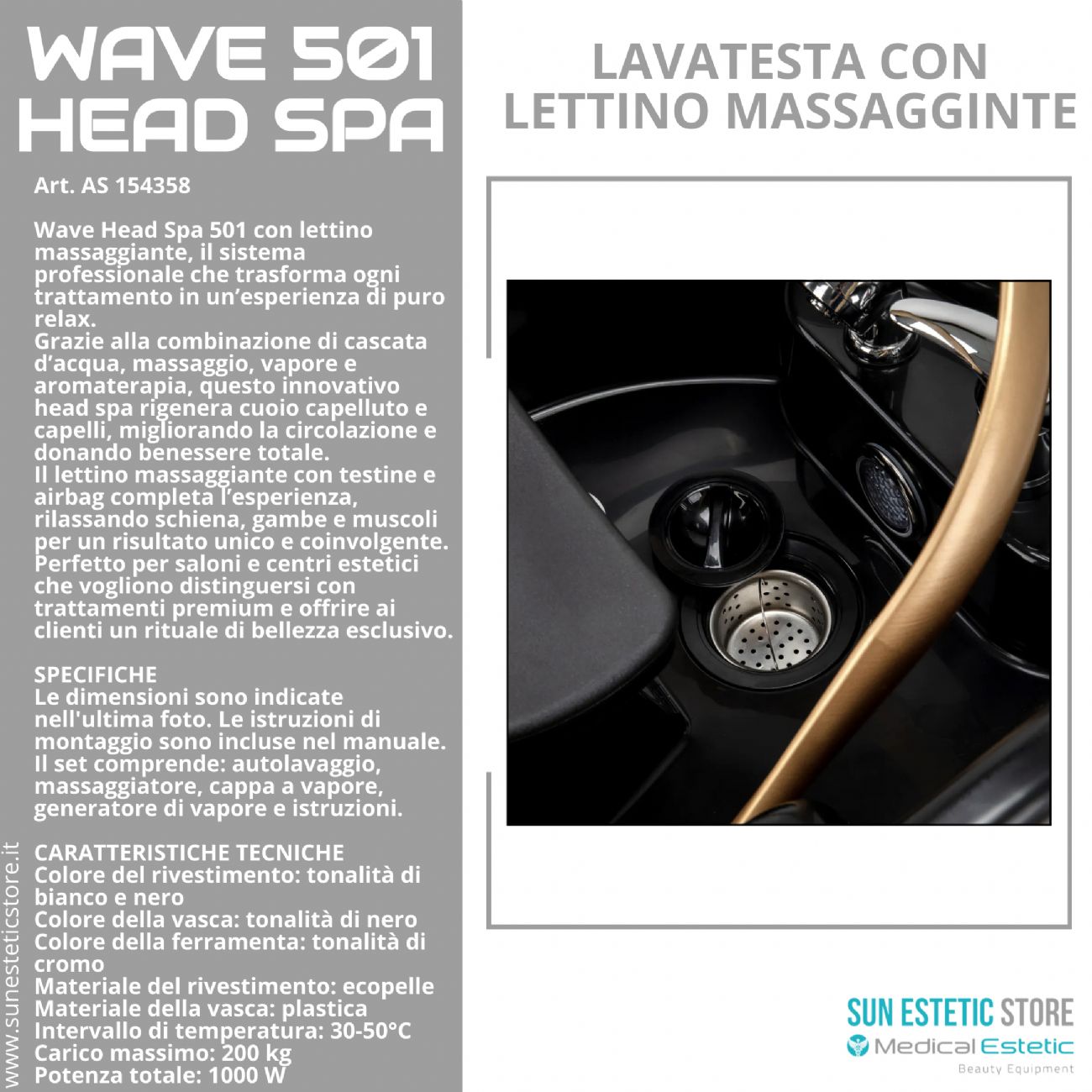 Wave 501 Head Spa lavatesta con lettino massaggiante