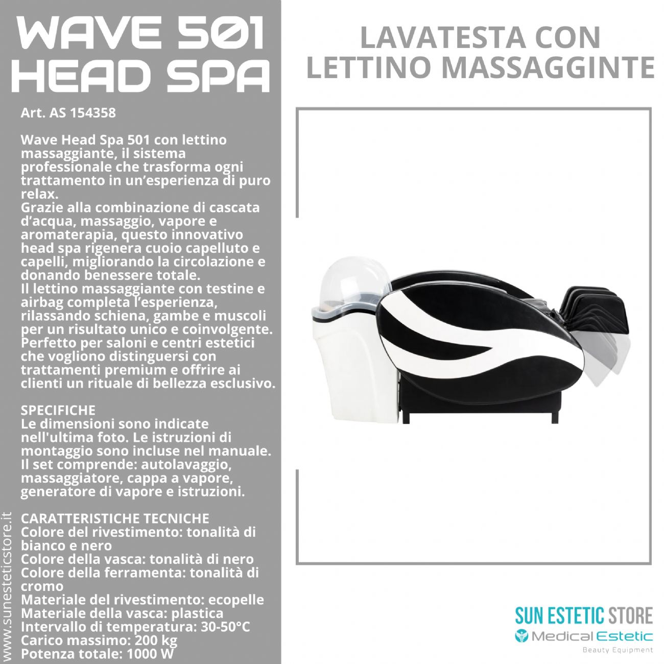 Wave 501 Head Spa lavatesta con lettino massaggiante