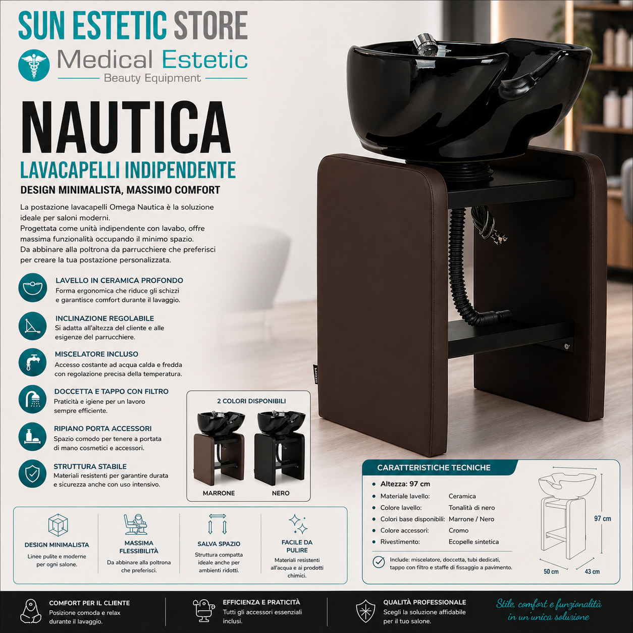 Nautica lavatesta indipendente senza poltrona