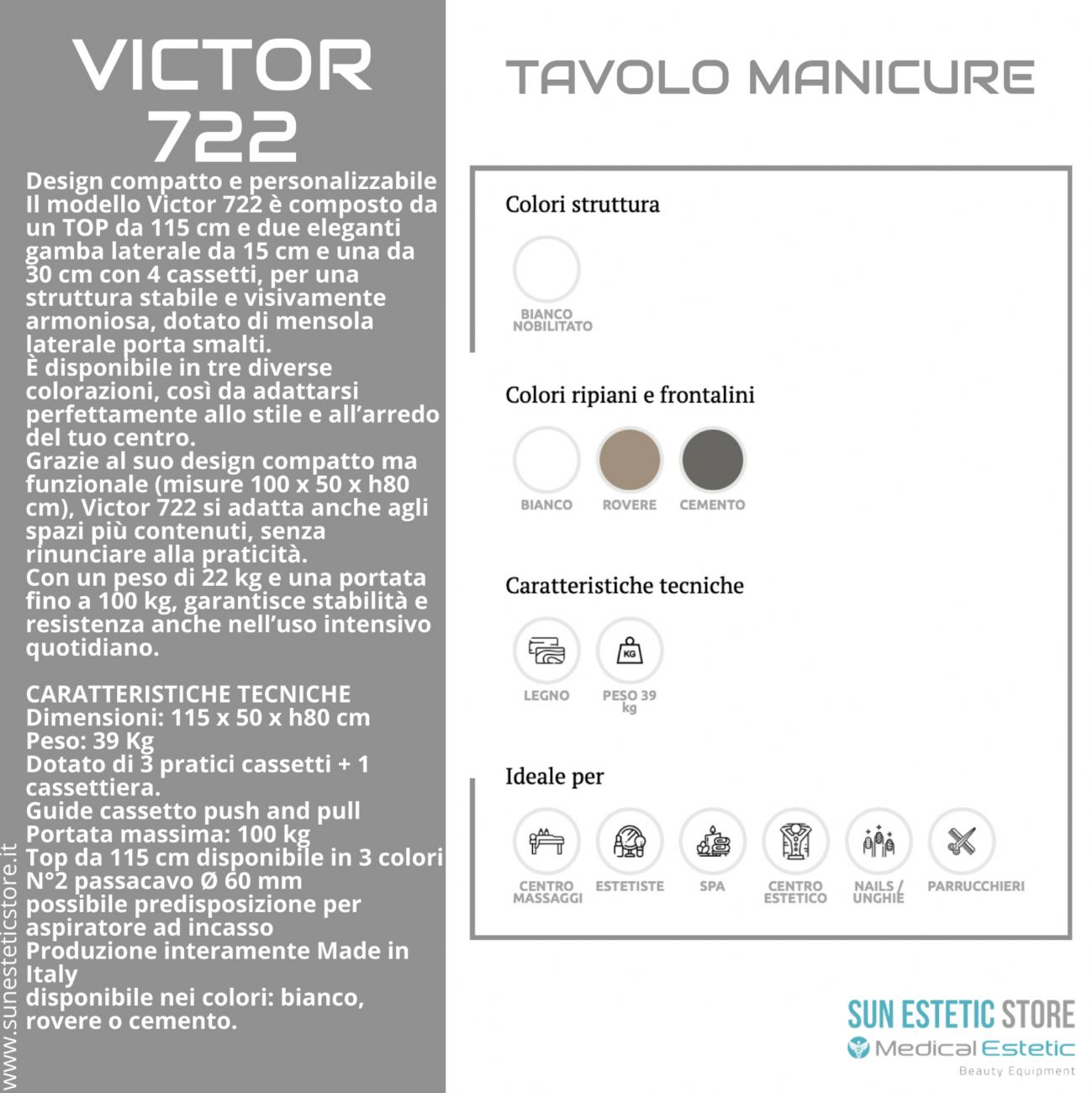 Victor-722 tavolo manicure con cassettiera