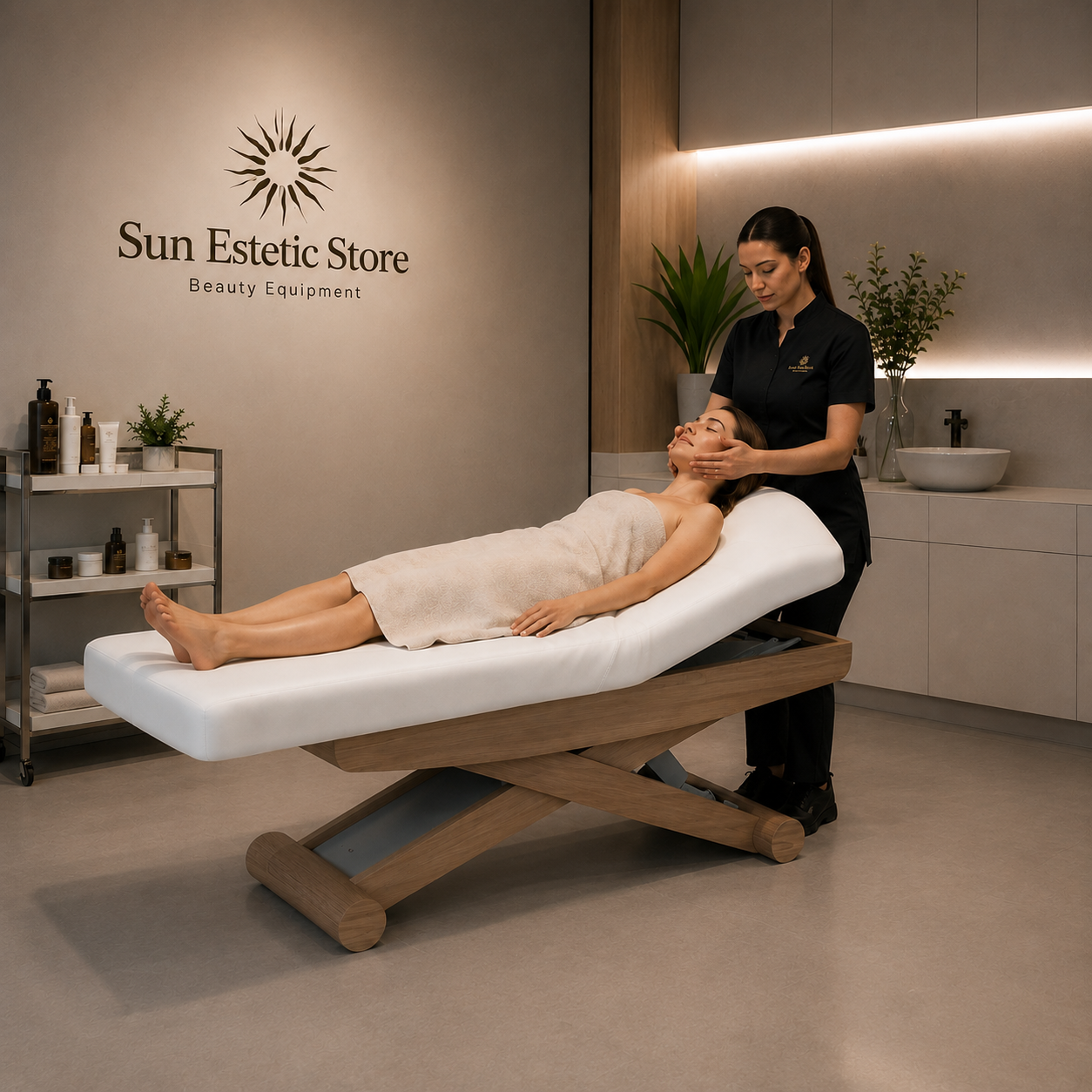 Aluni Lettino massaggio Spa elettrico 3 motori in legno