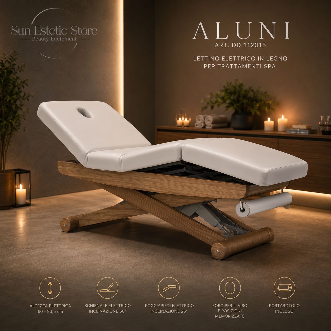 Aluni Lettino massaggio Spa elettrico 3 motori in legno